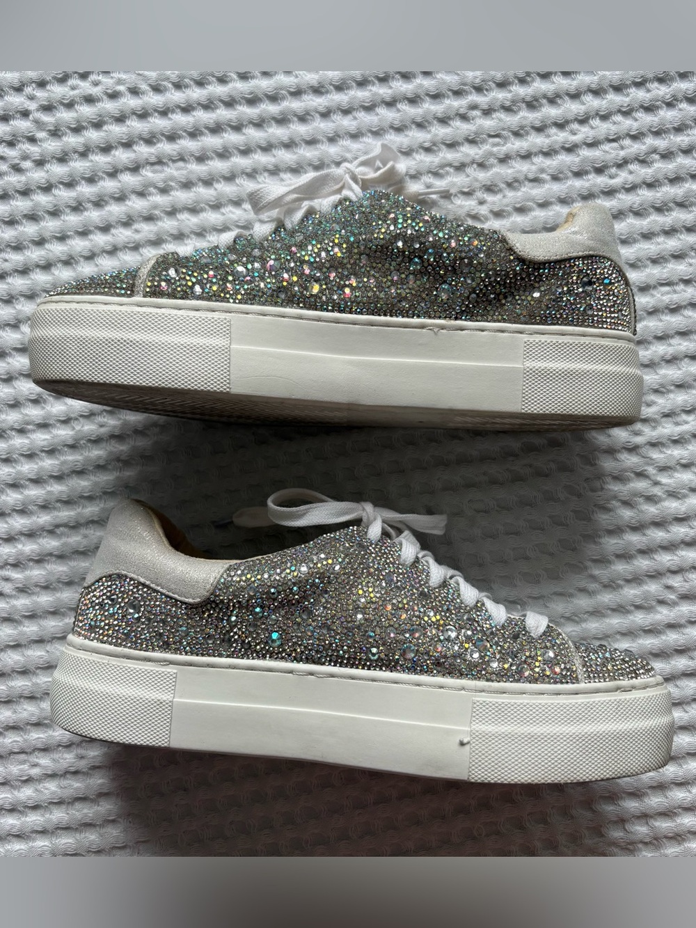 Betsey Johnson Sidny Rhinestone Platform Sneakers Silver Bride Sparkle Glam -6.5 - Picture 6 of 11